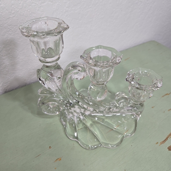 Cambridge Clear Glass 3 Tier Taper Candle Holder Candelabra - Picture 2 of 2